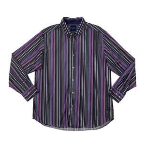 Tommy Bahama Shirt Mens L Large Cotton Striped Collared Button Up Pocket Dress